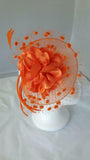 Katie Satin Flower & Feather Hat Fascinator, Main Colour - Orange