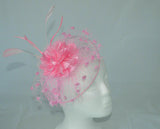 Katie Satin Flower & Feather Hat Fascinator, Main Colour - Baby Pink