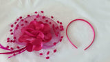 Katie Satin Flower & Feather Hat Fascinator, Main Colour - Baby Pink