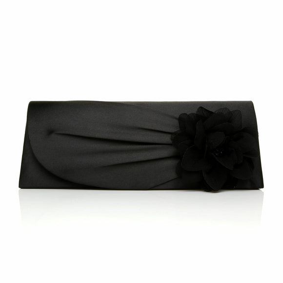 Diana Satin Clutch Bag , Main Colour - BLACK