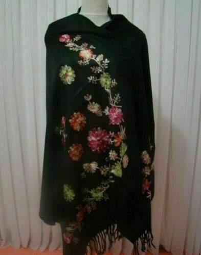 Susan Soft Pashmina Style Embroidered Wrap, Colour - Black