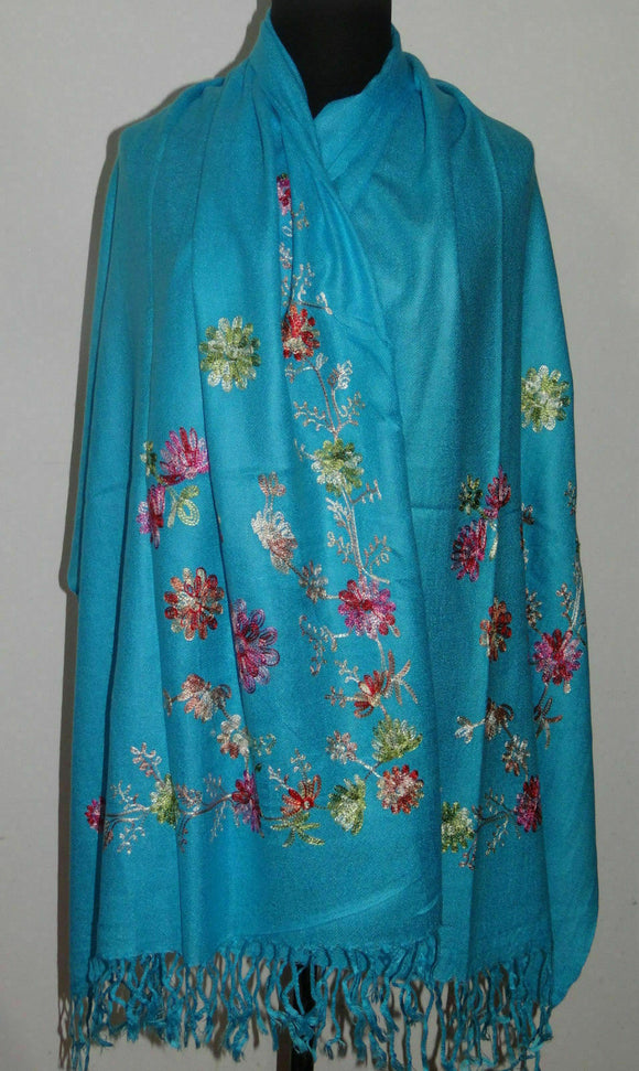 Susan Soft Pashmina Style Embroidered Wrap, Colour - Blue