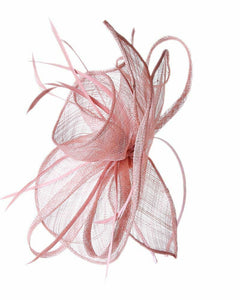 Greta Fascinator Alice Headband Clip Feathers Hat Wedding Race Royal Ascot Head Piece, Main Colour - Dusty Pink