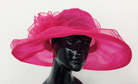 Kerry Large Organza Hat , Main Colour - Fuchsia Hot Pink