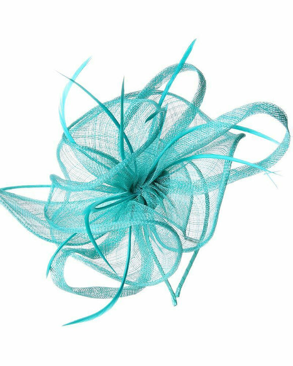 Greta Fascinator Alice Headband Clip Feathers Hat Wedding Race Royal Ascot Head Piece, Main Colour - Green