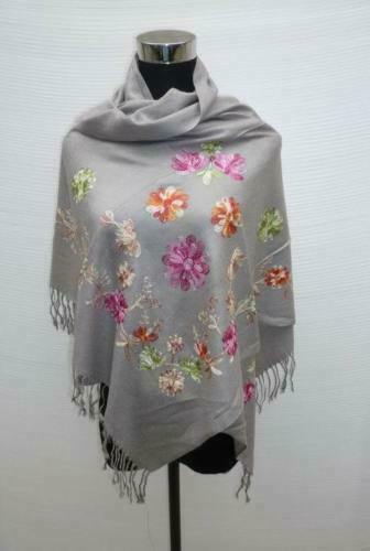 Susan Soft Pashmina Style Embroidered Wrap, Colour - Grey