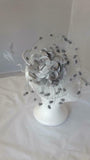 Katie Satin Flower & Feather Hat Fascinator, Main Colour - Grey