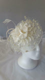 Katie Satin Flower & Feather Hat Fascinator, Main Colour - Ivory