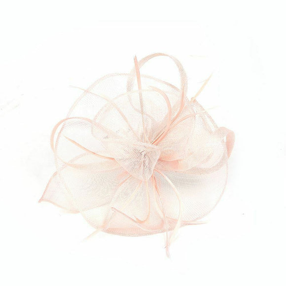 Greta Fascinator Alice Headband Clip Feathers Hat Wedding Race Royal Ascot Head Piece, Main Colour - Light Pink