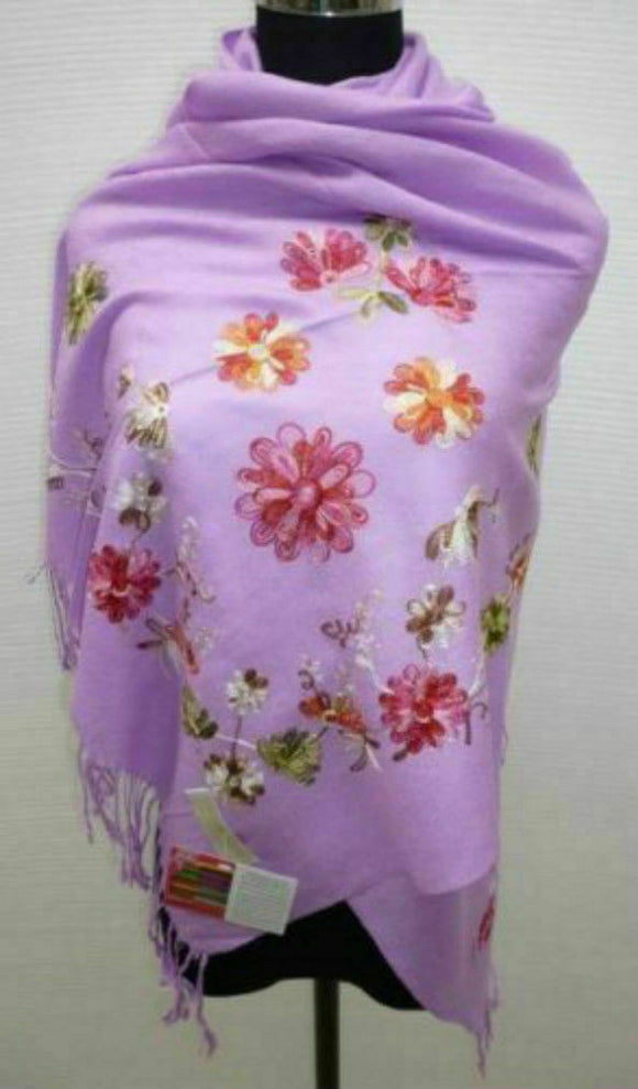 Susan Soft Pashmina Style Embroidered Wrap, Colour - Light Purple