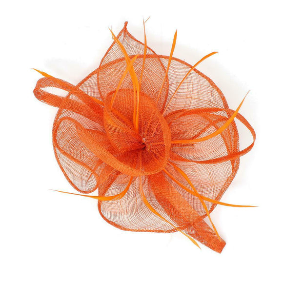 Greta Fascinator Alice Headband Clip Feathers Hat Wedding Race Royal Ascot Head Piece, Main Colour - Orange