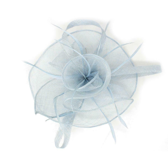 Greta Fascinator Alice Headband Clip Feathers Hat Wedding Race Royal Ascot Head Piece, Main Colour - Pale Blue