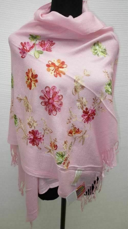 Susan Soft Pashmina Style Embroidered Wrap, Colour - Pink