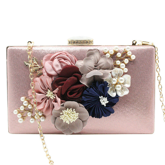 Flower and Bead Clutch Bag, Colour: - Pink