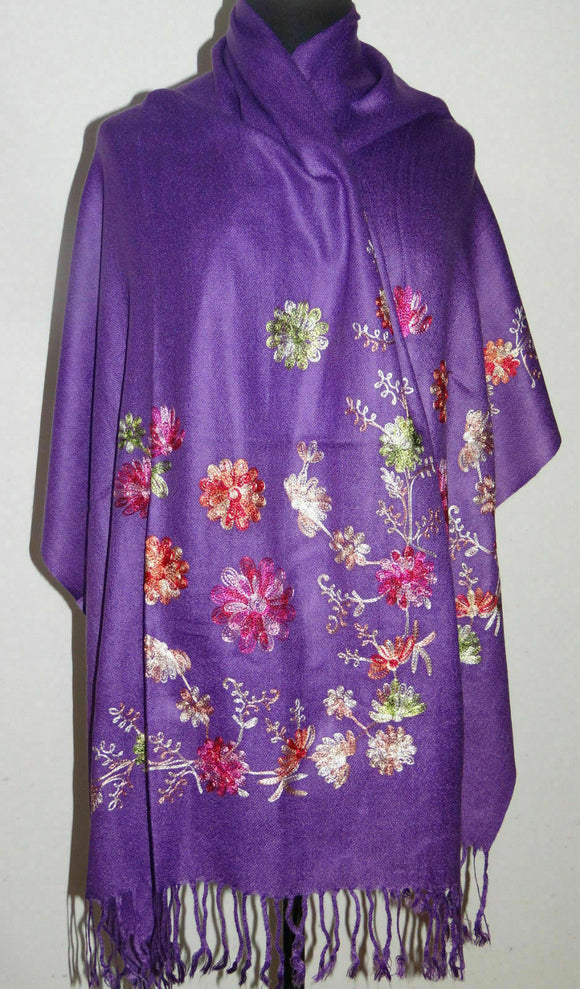 Susan Soft Pashmina Style Embroidered Wrap, Colour - Purple