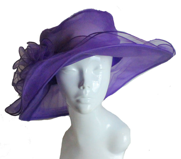 Kerry Large Organza Hat , Main Colour - Purple