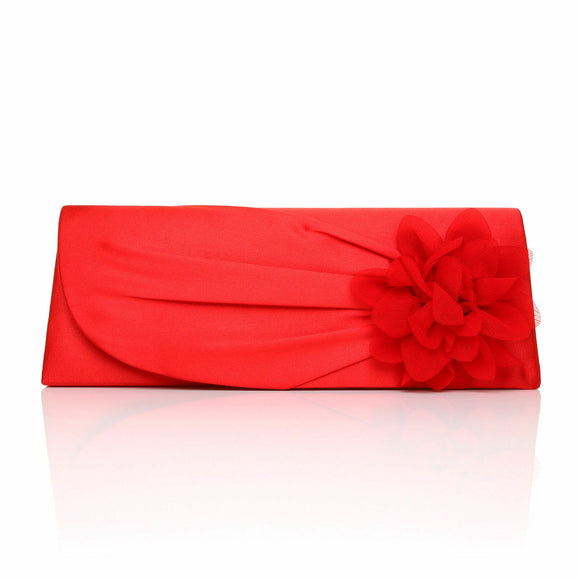 Diana Satin Clutch Bag , Main Colour - RED