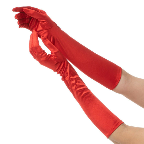 Elegant Long Finger Gloves , Main Colour - Red