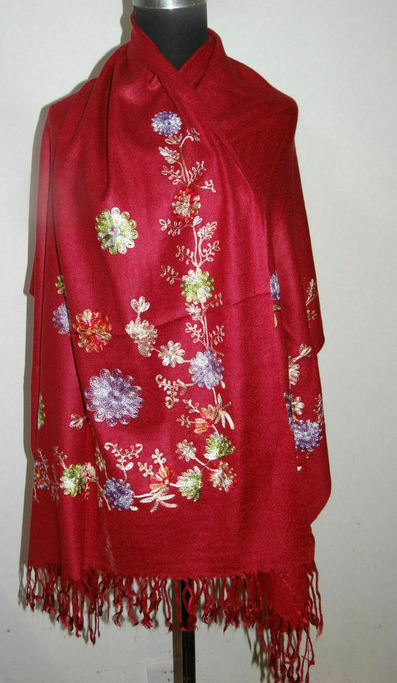 Susan Soft Pashmina Style Embroidered Wrap, Colour - Red