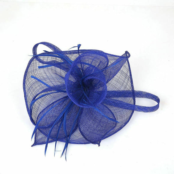 Greta Fascinator Alice Headband Clip Feathers Hat Wedding Race Royal Ascot Head Piece, Main Colour - Royal Blue