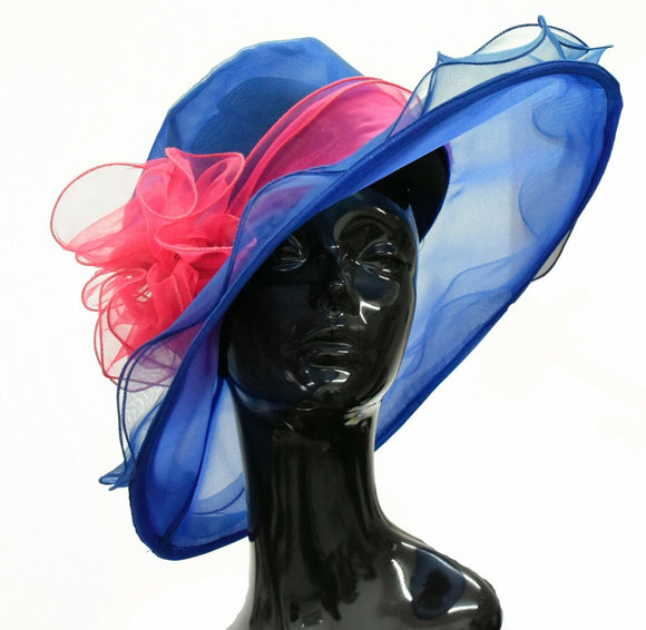Kerry Large Organza Hat , Main Colour - Royal Blue and Fuchsia