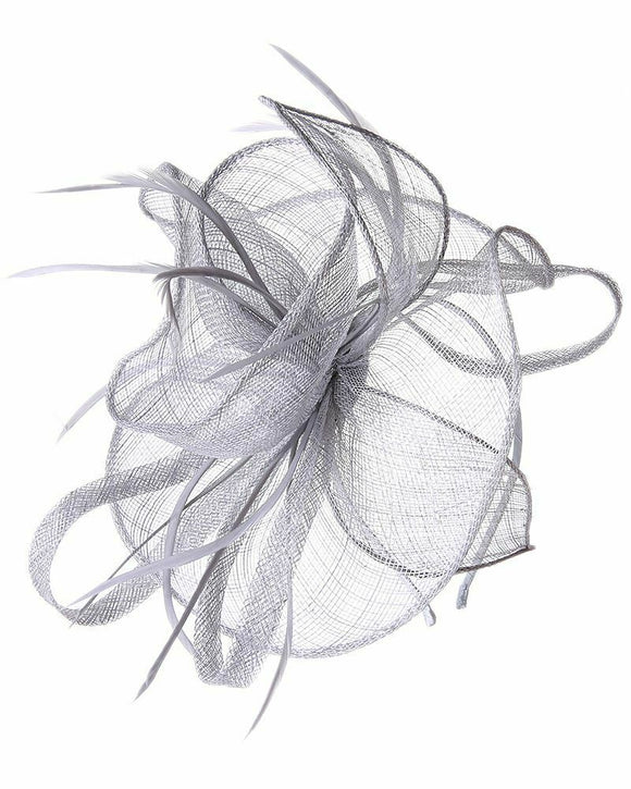 Greta Fascinator Alice Headband Clip Feathers Hat Wedding Race Royal Ascot Head Piece, Main Colour - Silver