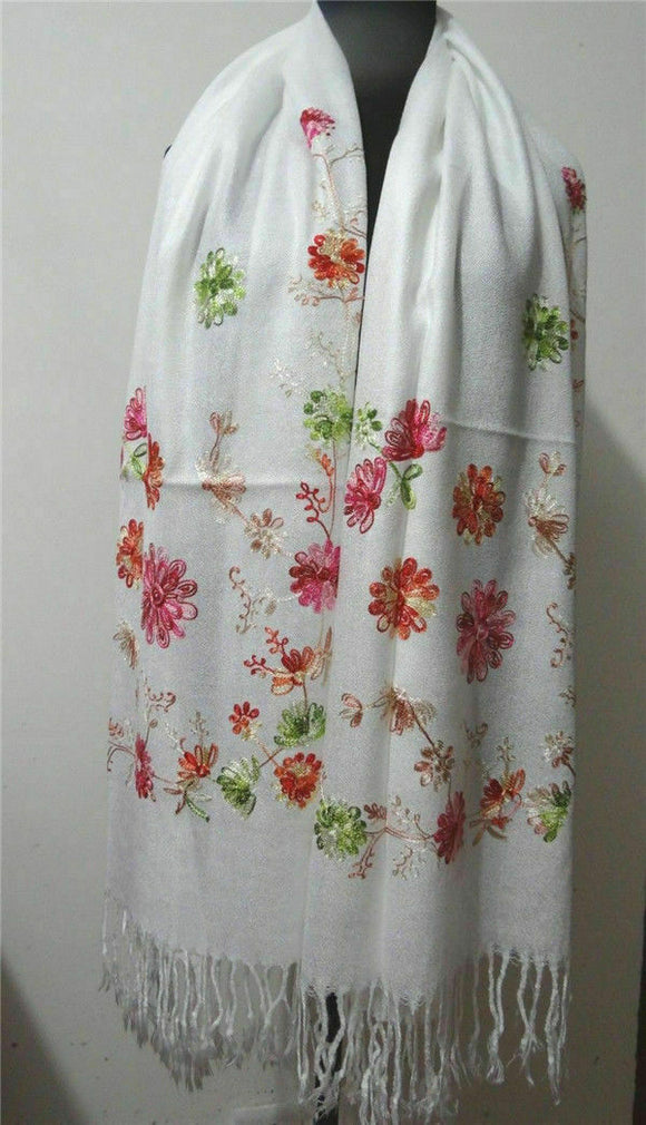 Susana Soft Pashmina Style Embroidered Wrap, Colour - White