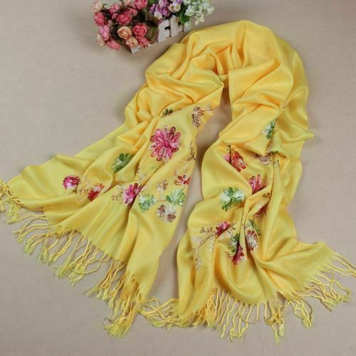 Susan Soft Pashmina Style Embroidered Wrap, Colour - Yellow